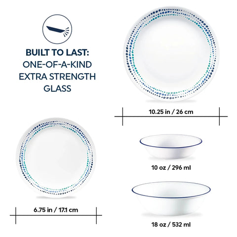 Corelle® Ocean Blues 16-piece Mugless Dinnerware Set, Service of 4